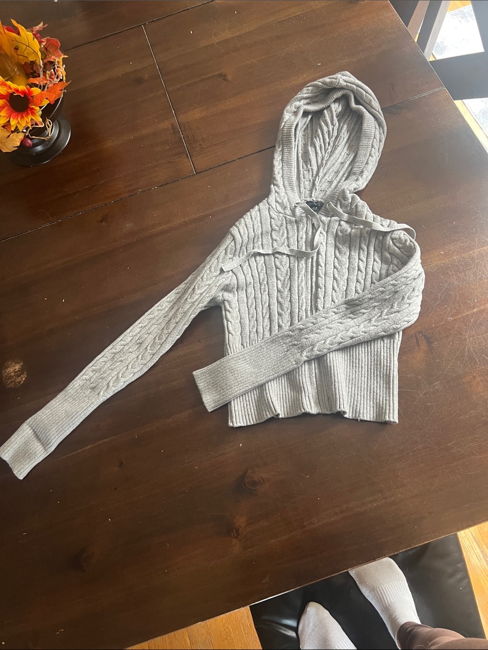 Forever 21 Light Gray Cable-Knit Hooded Sweater